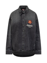 Kenzo Camicia Nera in Denim con Ricamo Floreale - COLLEZIONE TEAM EC | $store$
