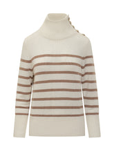 Maglione a Righe Beige in Cashmere con Bottoni Kujten - Donna | $store$