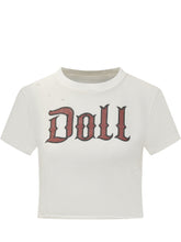 Dolce & Gabbana White Crop T-Shirt with Doll Print - Dolce & Gabbana | $store$