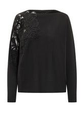 Exterior Black Sweater with Floral Lace Insert - Exterior | $store$