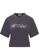 Off-White T-Shirt Crop Grigia con Ricamo Logo - Donna | $store$
