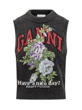 Ganni Wool Vest with Floral and Logo Design - EXTRA EXCLUSIVE WOMAN | $store$