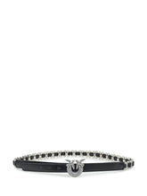 Pinko Black Leather Belt with Love Birds Jewel Buckle - EXTRA EXCLUSIVE WOMAN | $store$