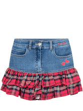 Monnalisa Denim Skirt with Tartan Ruffles - EXTRA EXCLUSIVE KIDS | $store$