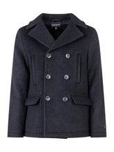 Emporio Armani Double-Breasted Wool Peacoat in Blue - Emporio Armani Boy | $store$