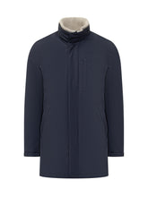 Esterno Blue Technical Fabric Coat with Ribbed Inner Collar - EXTRA EXCLUSIVE MAN | $store$