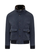 Esterno Blue Cashemere Jacket with Shearling Collar - EXTRA EXCLUSIVE MAN | $store$