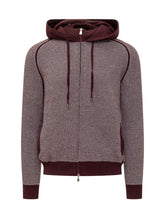 Lorenzoni Two-Tone Wool Zip Hoodie in Burgundy - COLLEZIONE TEAM EC | $store$