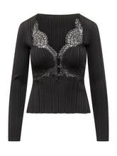 Maglia a Coste con Inserti in Pizzo - Abbigliamento Donna | $store$