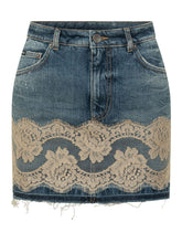 Denim Skirt with Five Pockets and Lace Insert - Dolce & Gabbana | $store$