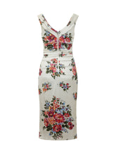 Sleeveless Dress with V-Neck Draped Bodice and Floral Pattern - Dolce & Gabbana | $store$