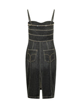 Denim Stone Dress with Straps and Embellishments - EXTRA EXCLUSIVE WOMAN | $store$
