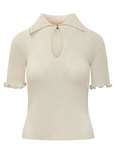 Ribbed Crepe Polo Top with Cut-out - New Collection | $store$
