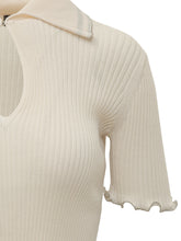 Ribbed Crepe Polo Top with Cut-out - New Collection | $store$