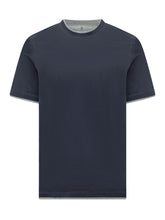 Navy blue T-shirt with contrast details - Brunello Cucinelli | $store$