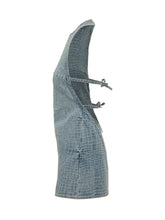 Denim Mini Dress with Croc-Effect Texture - New Collection | $store$