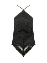 Halter Top with Fringe and Asymmetrical Hem - New Collection | $store$
